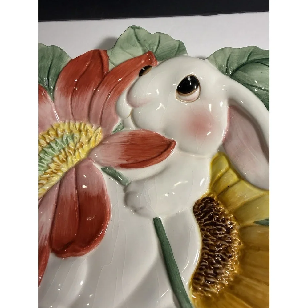 Fitz & Floyd Bunny Blooms Serving Platter Easter Rabbit Floral Tray Essentials